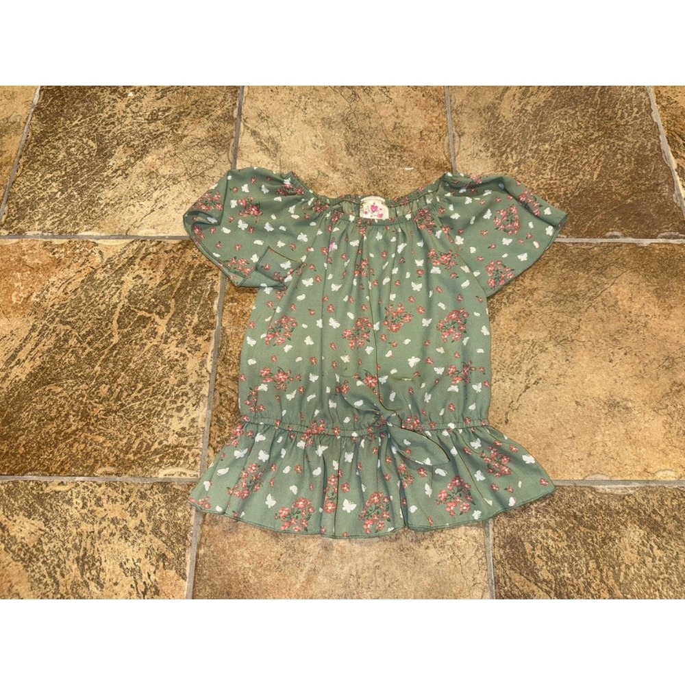 Jenna & Jessie Girls Sage Green Floral Peplum Top Size 10 Flutter Blouse